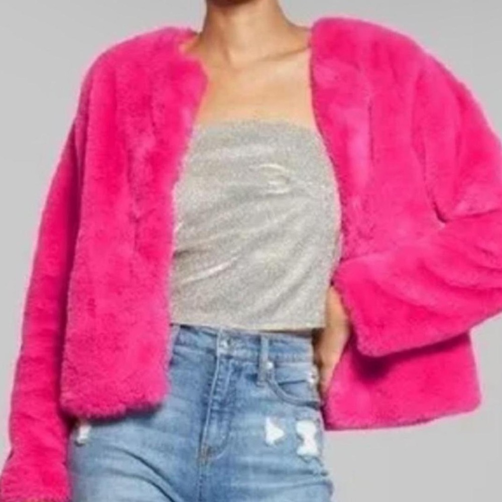 Wild Fable Vibrant Pink Open Front Teddy Jacket